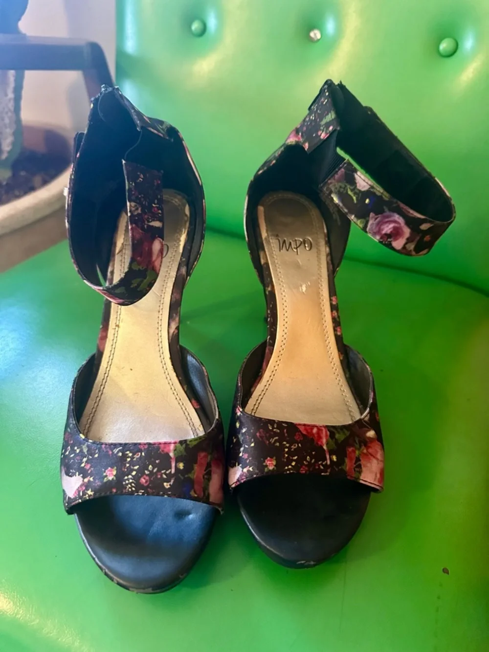Impo Floral Ankle-Strap Mid Heel Sandals - Black with Pink Rose Print - Picture 2 of 5